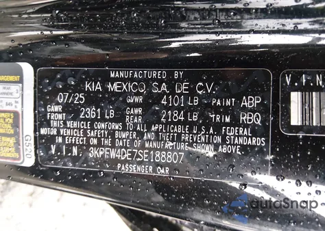 2025 Kia K4 Gt-Line z USA, uszkodzony, nr VIN 3KPFW4DE7SE188807